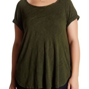 Bobeau Scoop Neck Slub Knit Tee 3x olive green